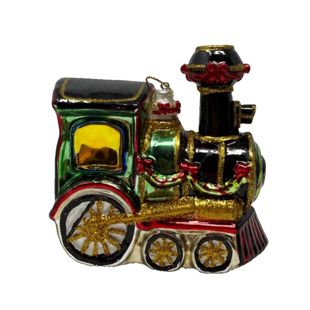 Hand Blown Glass Santa Train Christmas Ornament Holiday Decor 3.75x4